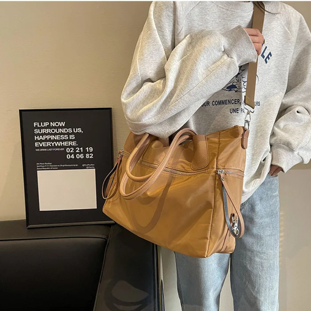 Khaki Nylon Tote Bag for School | Lisbon