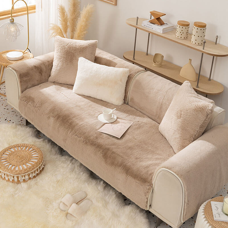 Faux Fur Sofa Couch Cover, Plush Shaggy Sectional Couch Covers