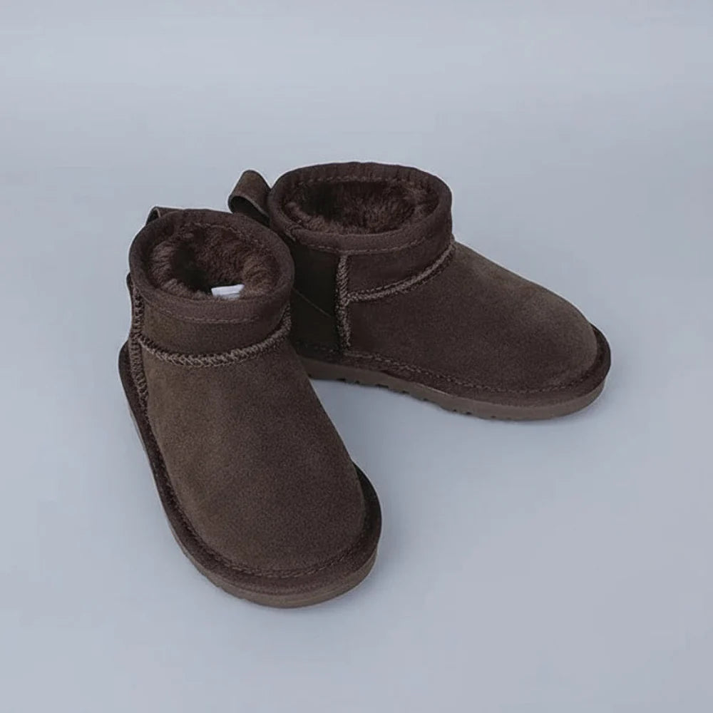 Kids Warm Fur Lined Winter Shoes - Cozy Non Slip Ankle