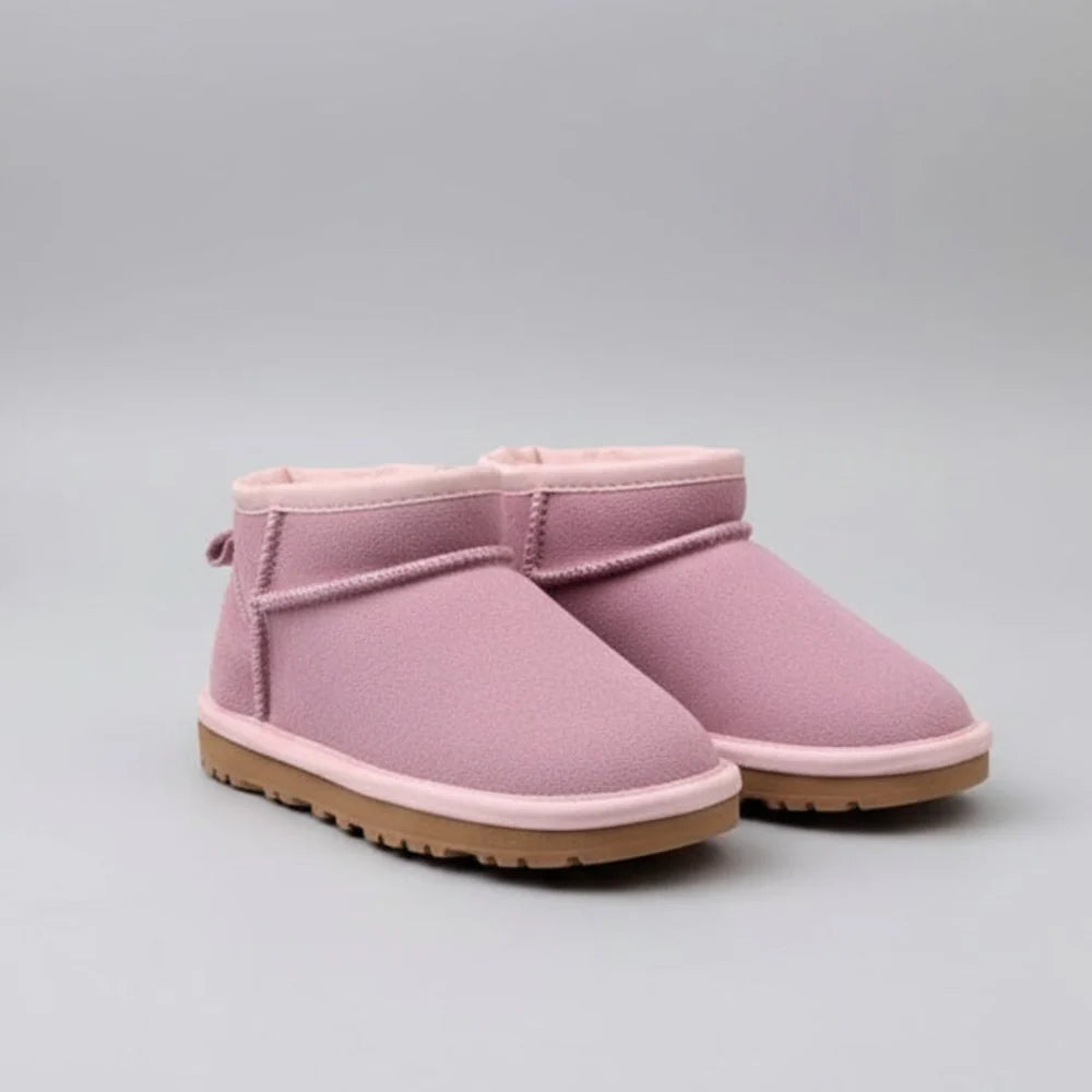 Kids Warm Fur Lined Winter Shoes - Cozy Non Slip Ankle
