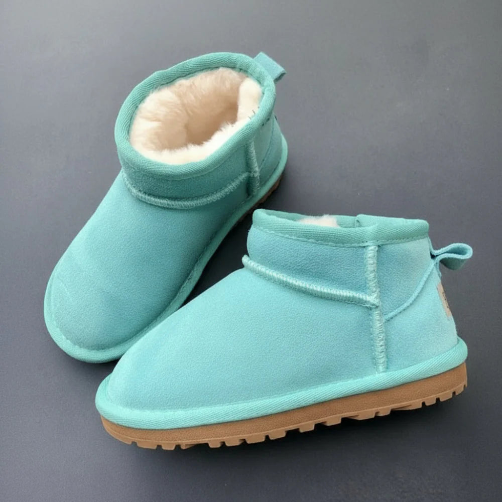 Kids Warm Fur Lined Winter Shoes - Cozy Non Slip Ankle