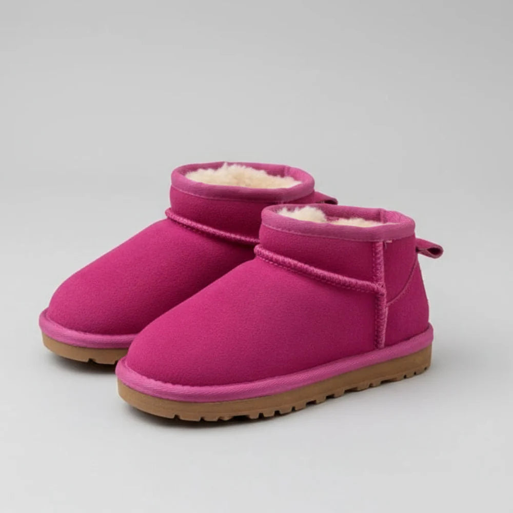 Kids Warm Fur Lined Winter Shoes - Cozy Non Slip Ankle