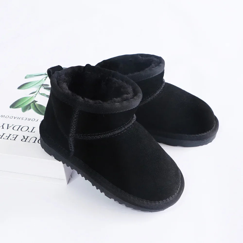 Kids Warm Fur Lined Winter Shoes - Cozy Non Slip Ankle
