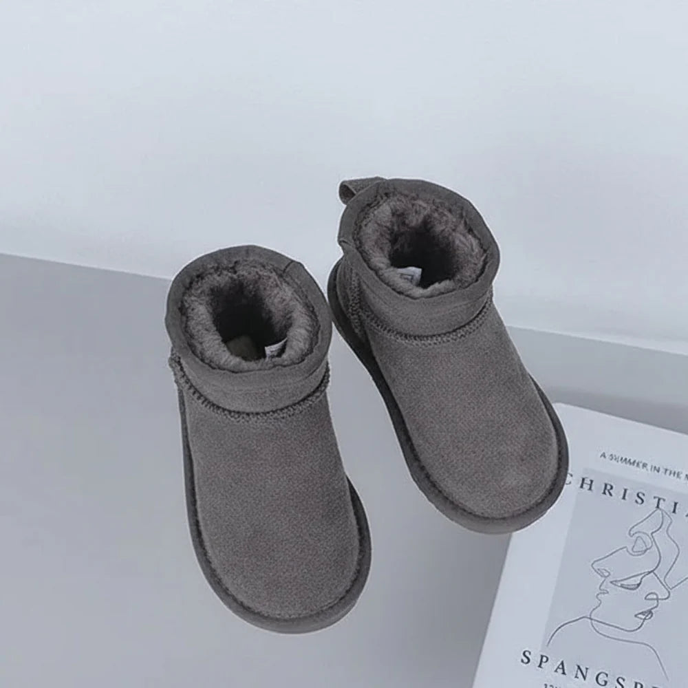 Kids Warm Fur Lined Winter Shoes - Cozy Non Slip Ankle