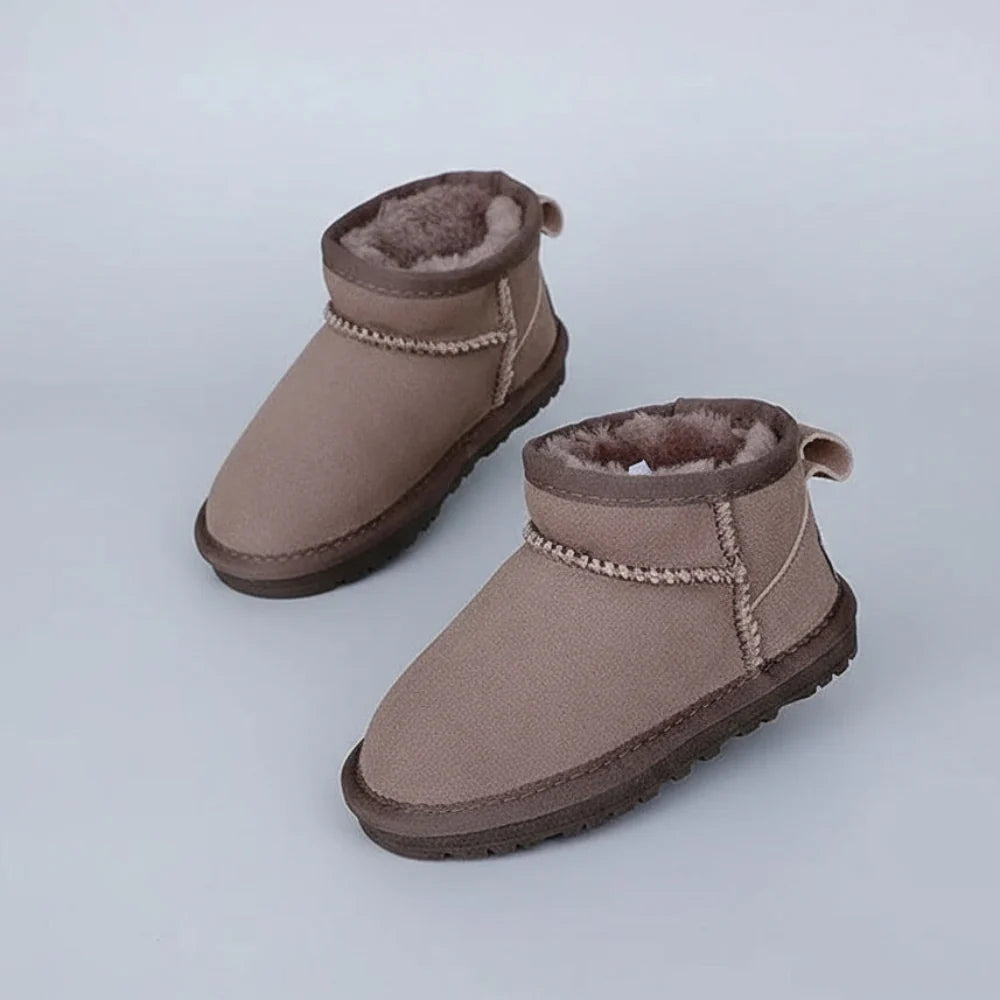Kids Warm Fur Lined Winter Shoes - Cozy Non Slip Ankle