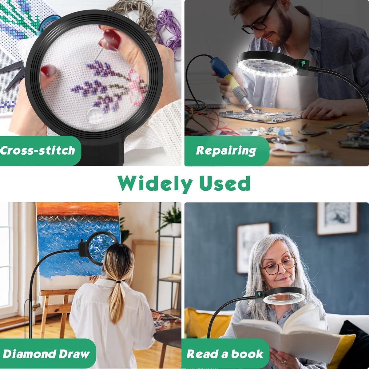 LED Magnifying Glass Hands Free Craft Reading