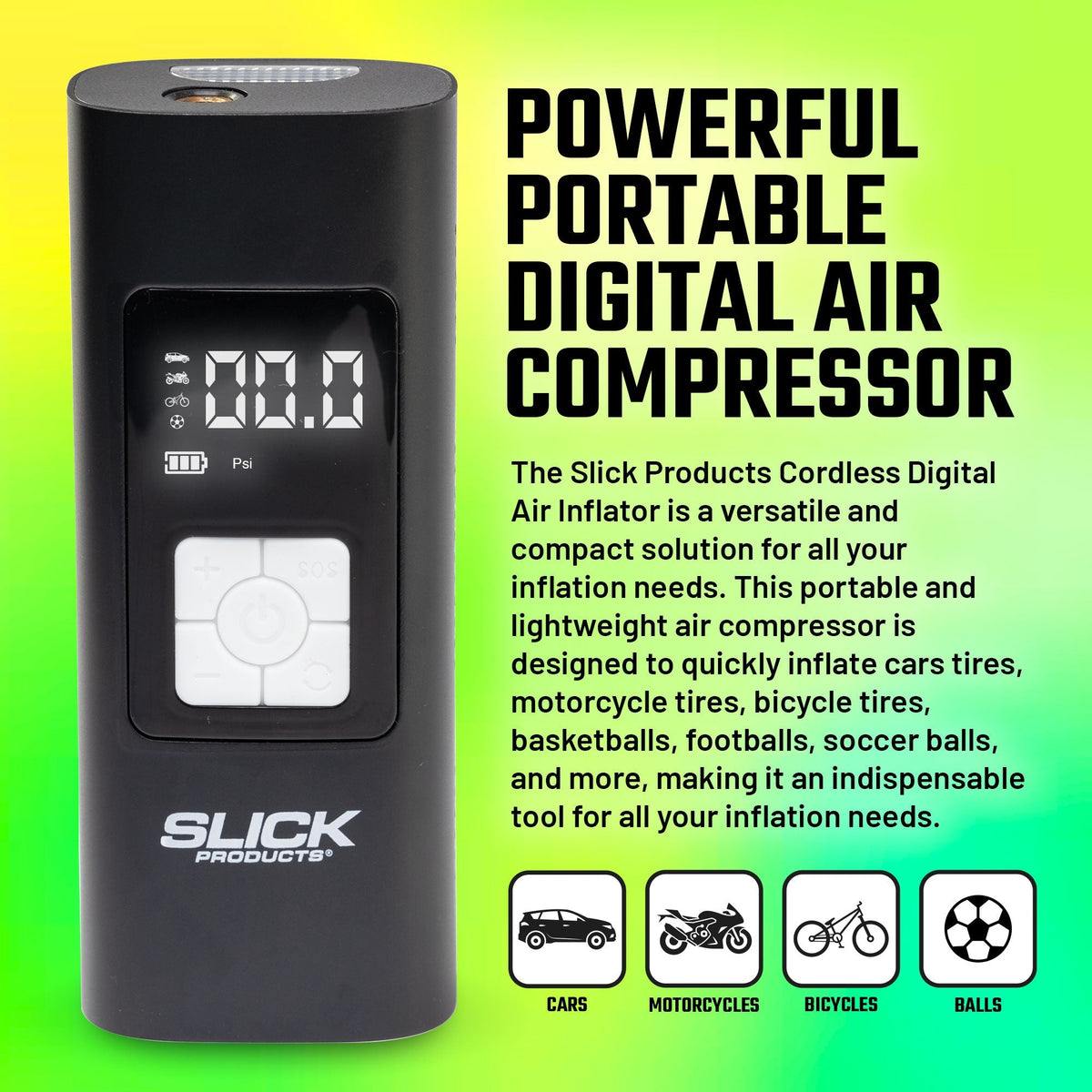 Cordless Digital Air Inflator - Portable & Fast Tire Inflator for Cars, Bikes, and More