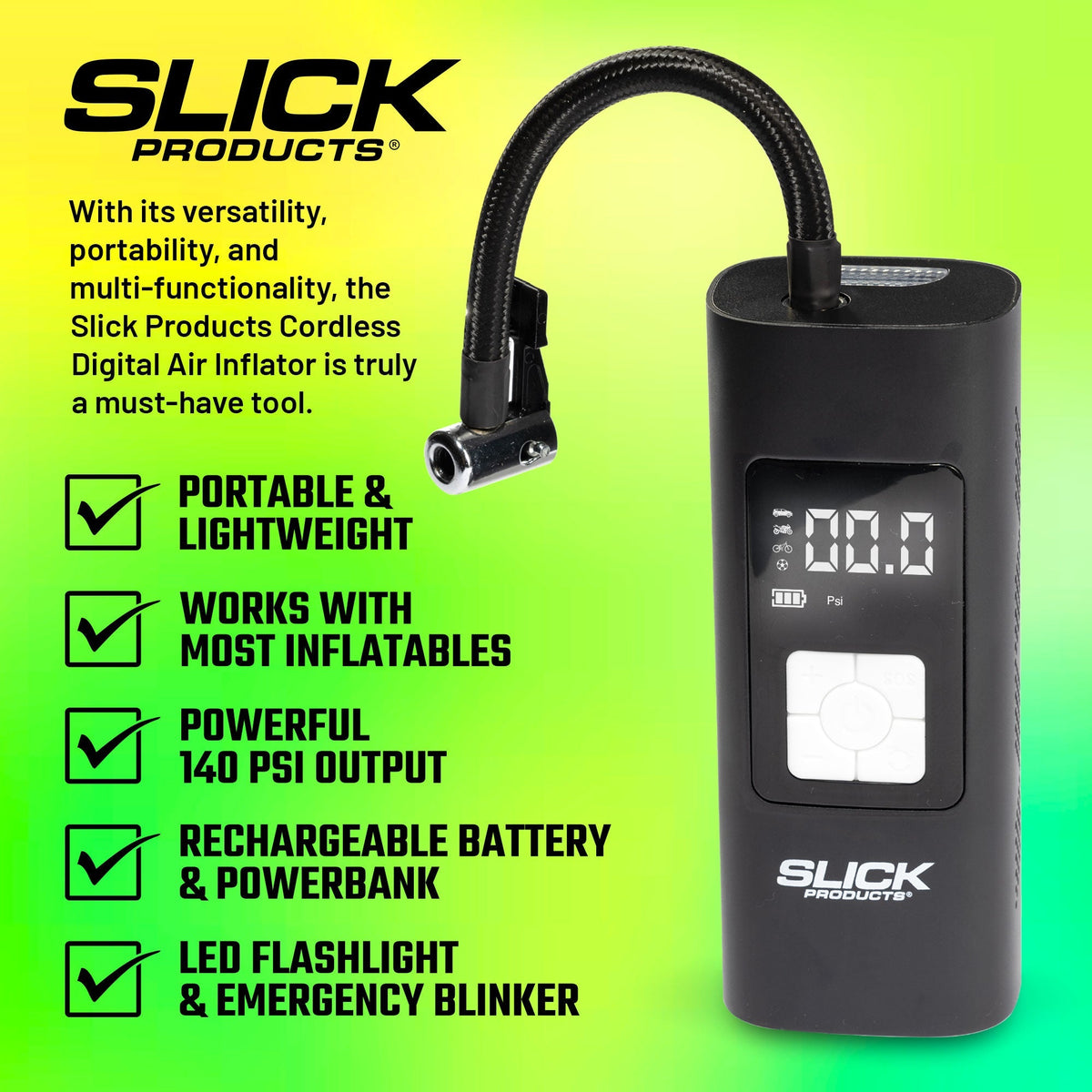 Cordless Digital Air Inflator - Portable & Fast Tire Inflator for Cars, Bikes, and More