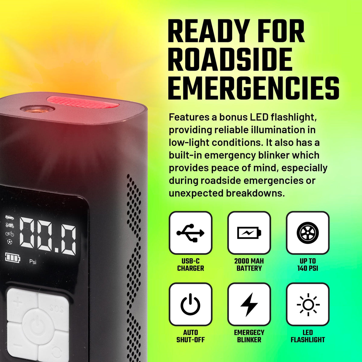 Cordless Digital Air Inflator - Portable & Fast Tire Inflator for Cars, Bikes, and More