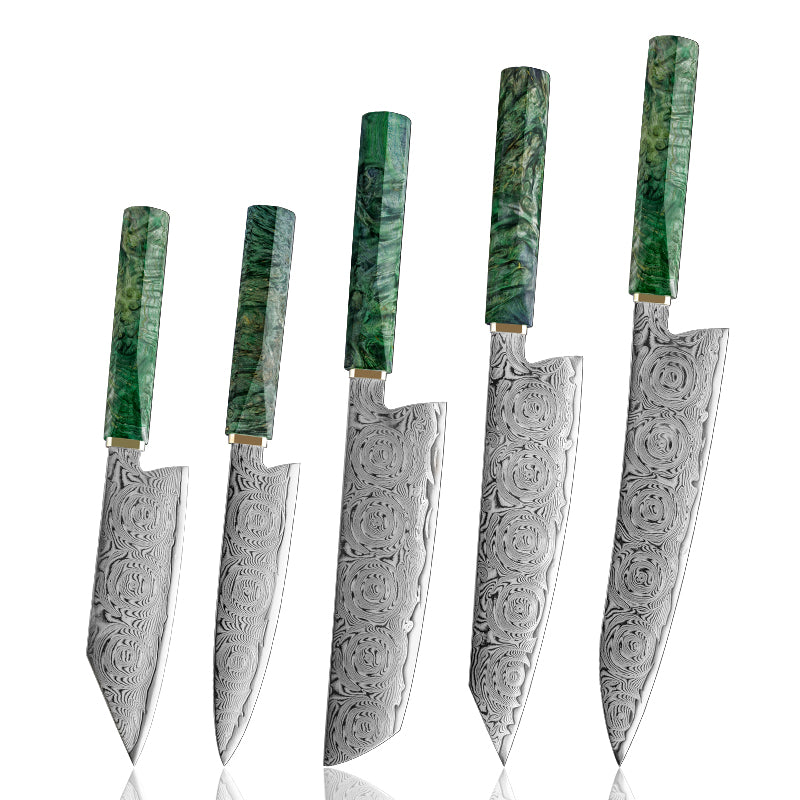Midori no Shō (翠の章) Damascus Steel - Japanese Kitchen Knife Set - Set of 5