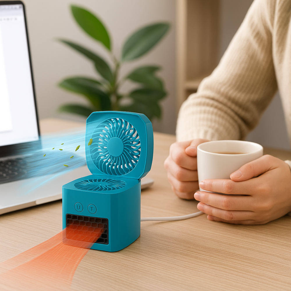 Mini Electric Space Heater and Cooling Fan Portable Desktop Heater