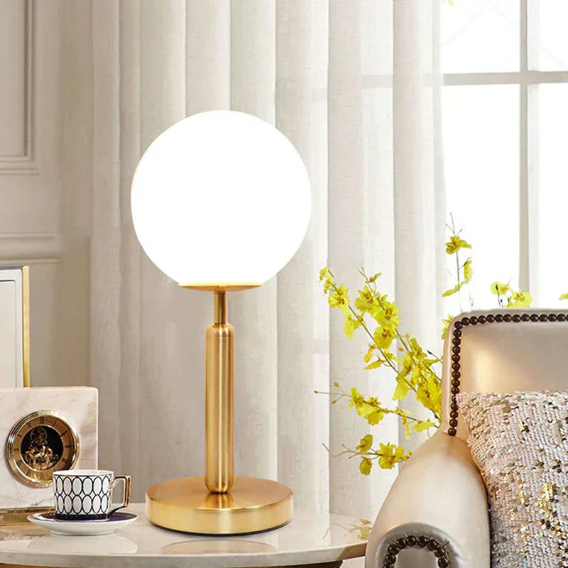 Brass Table Lamp with LED Glass Ball - Elegant and Modern | BrassGlow