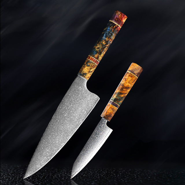 SAKUTO (久拓) Japanese Damascus Steel Kitchen Knife With Coloured Octagonal Handle