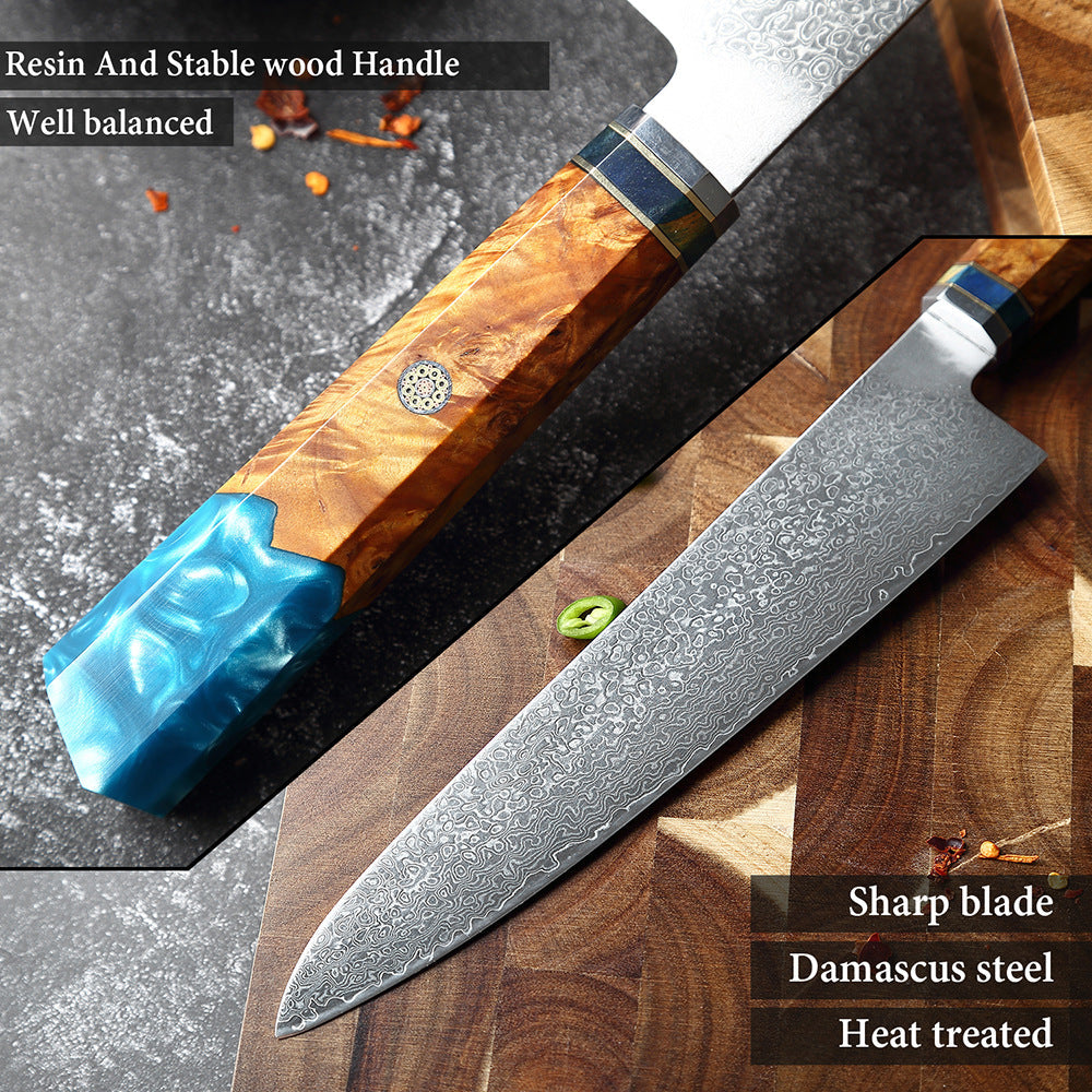 Seiki (清木) Japanese Damascus Steel Knife With Blue Resin Handle