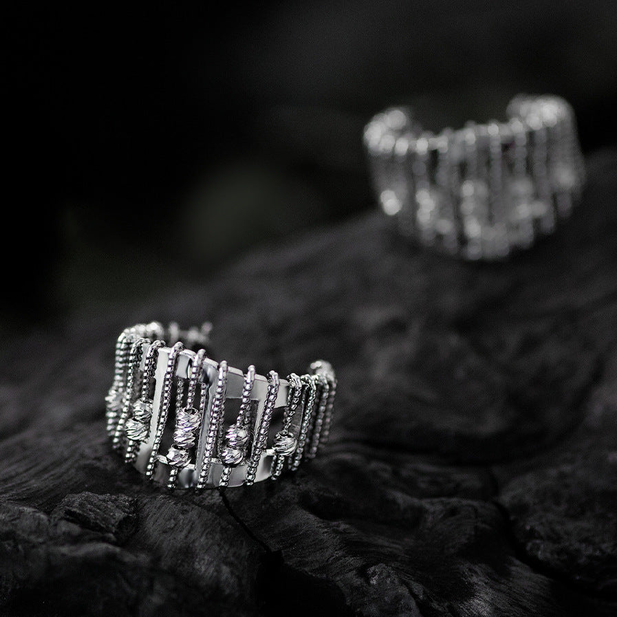 Openwork Beaded Adjustable Ring