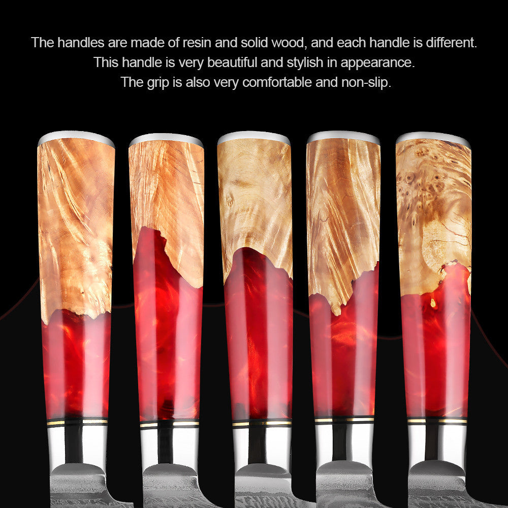 SAKUTO (作東) Japanese Damascus Steel Kitchen Knife Set With Coloured Red Handle
