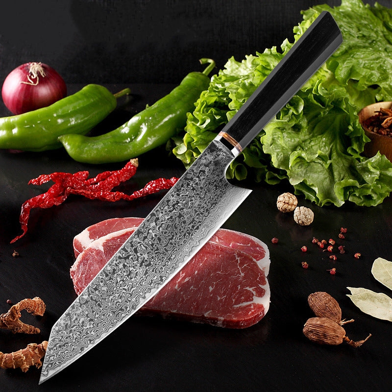 Kiritsuke ( きりつけ) Japanese Damascus Steel Chefs Knife With Ebony Octagonal Handle