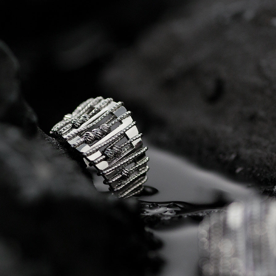 Openwork Beaded Adjustable Ring