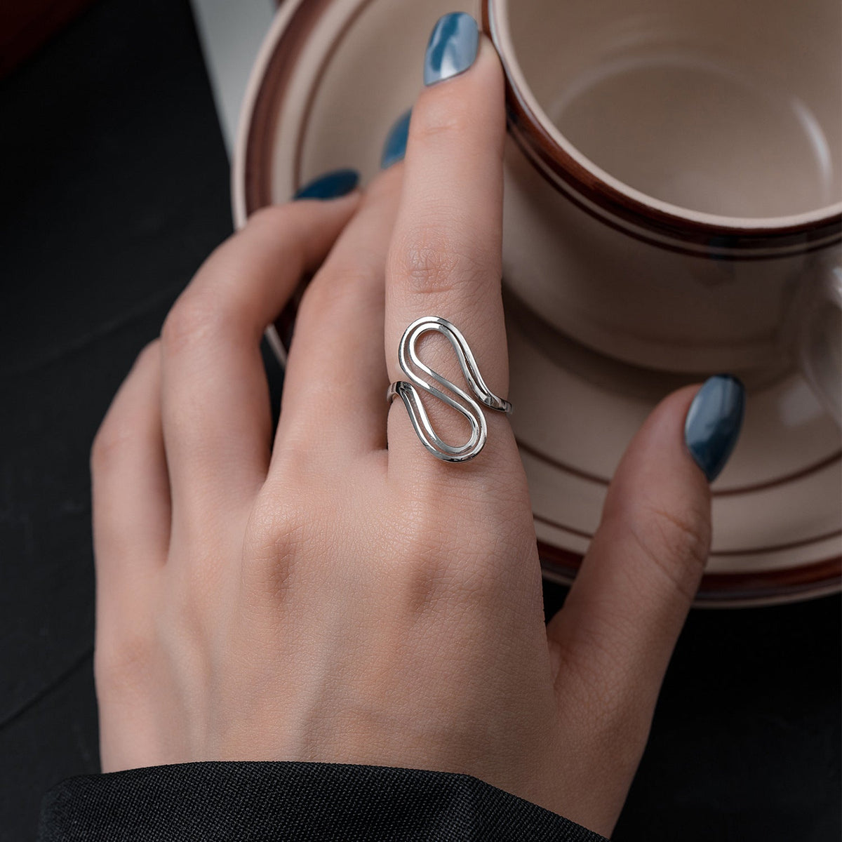 Sterling Silver Openwork S-Shaped Adjustable Ring