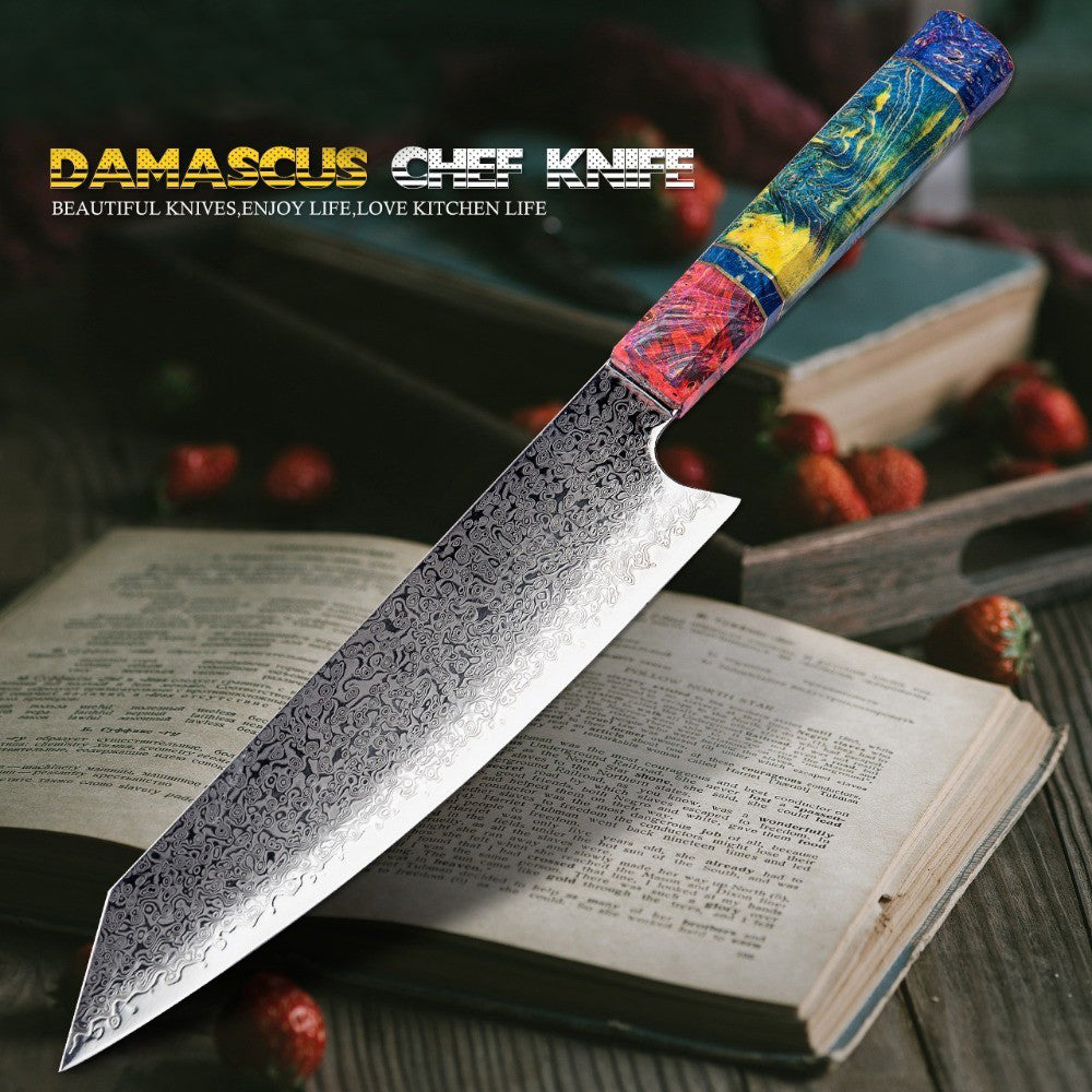 SAKUTO (久拓) Japanese Damascus Steel Kitchen Knife With Coloured Octagonal Handle
