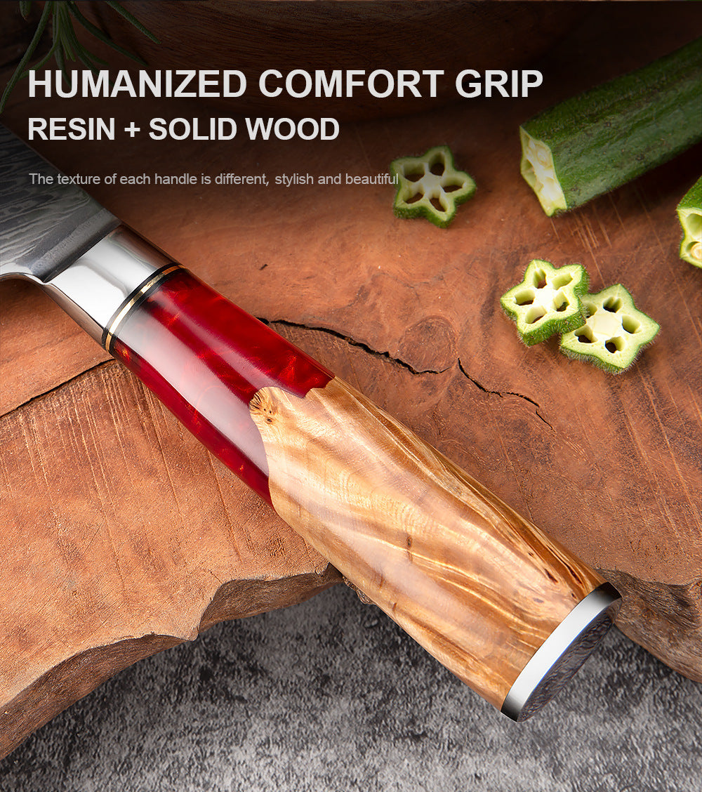 SAKUTO (作東) Japanese Damascus Steel Kitchen Knife Set With Coloured Red Handle