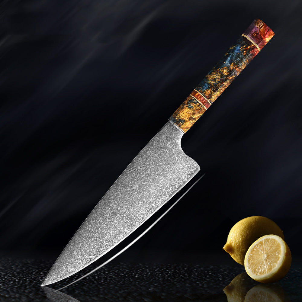 SAKUTO (久拓) Japanese Damascus Steel Kitchen Knife With Coloured Octagonal Handle