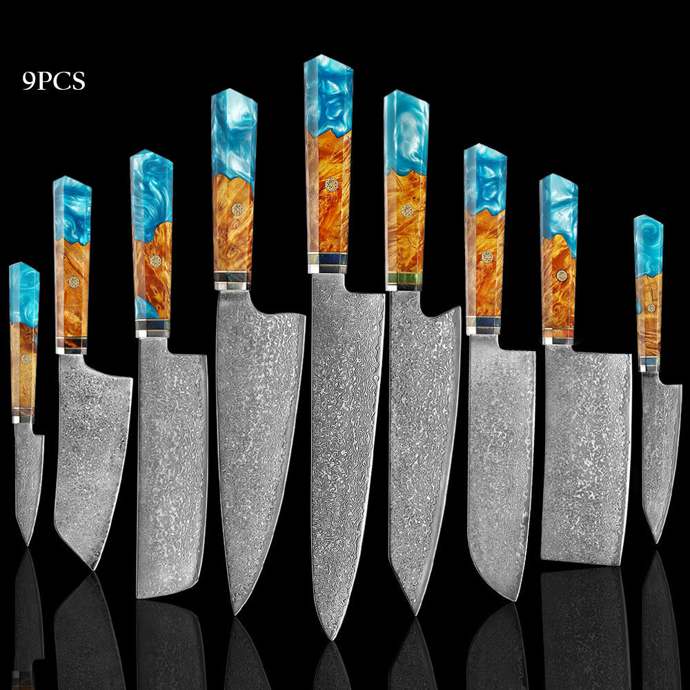Seiki (清木) Japanese Damascus Steel Knife With Blue Resin Handle