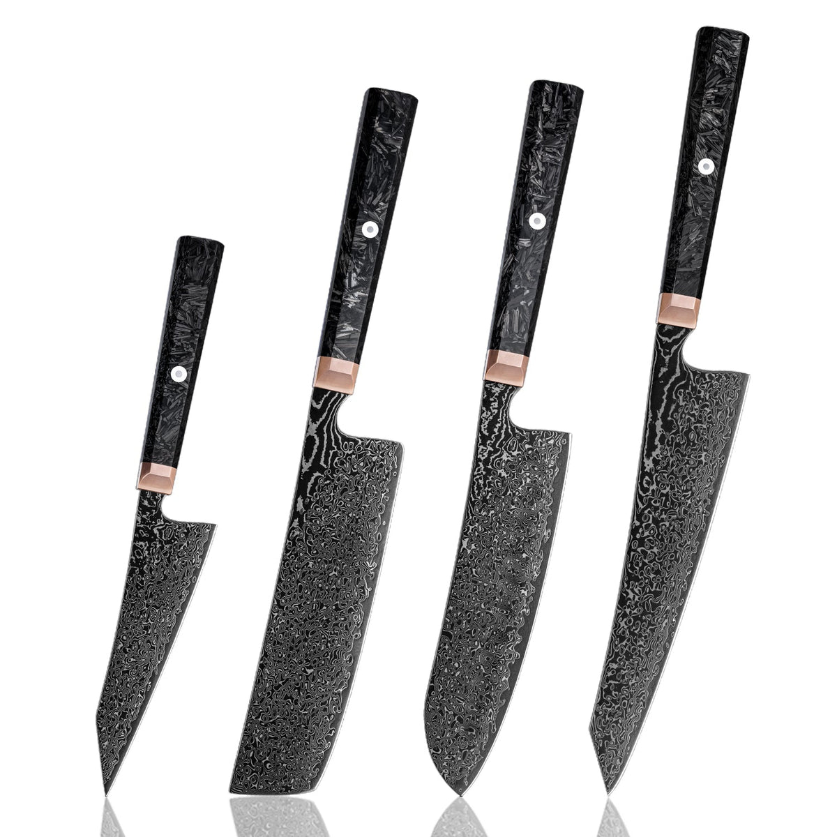 Obsidian (黒曜石) Damascus Steel - Japanese Kitchen Knife Set - Set of 4
