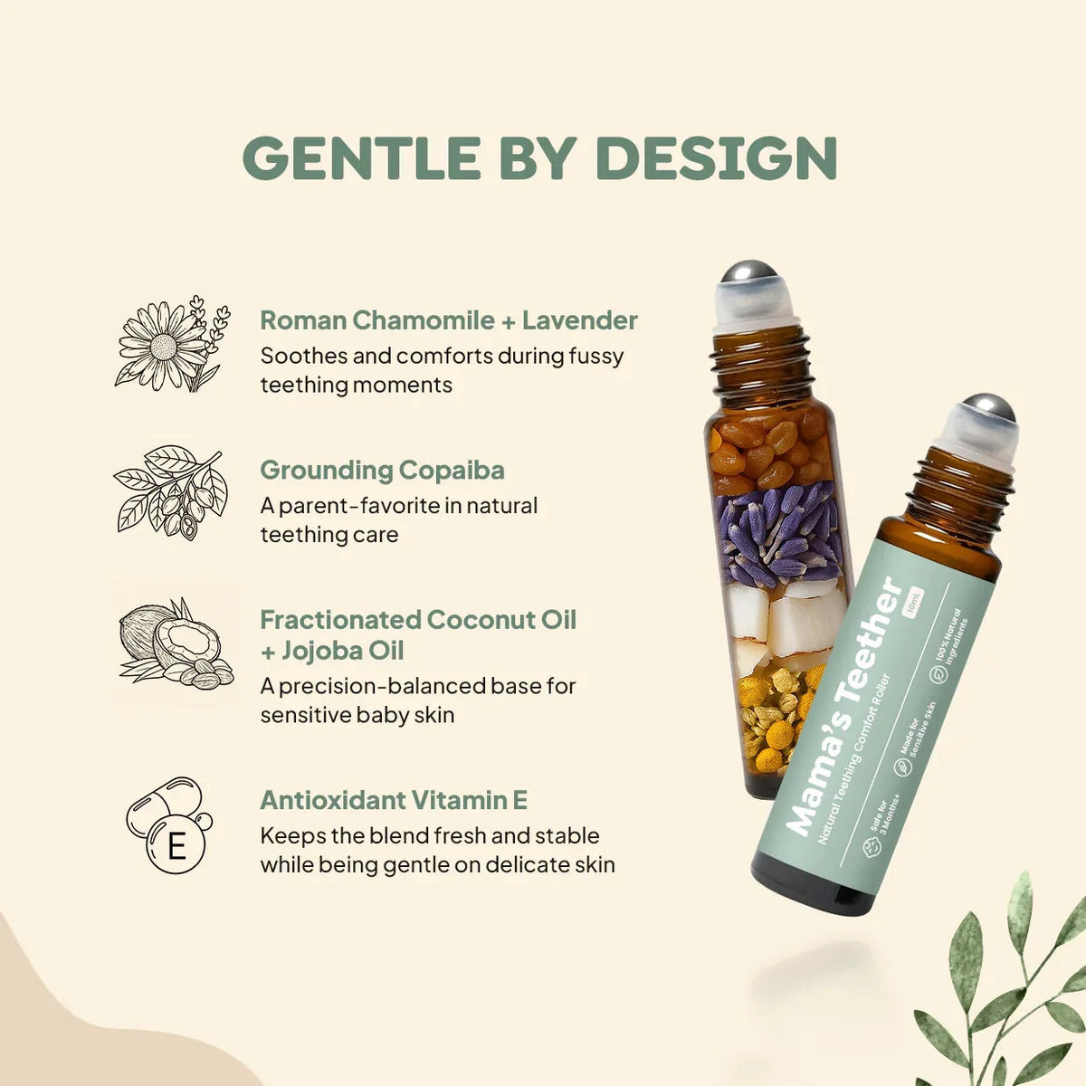Natural Baby Teething Roller with Roman Chamomile and Lavender - Soothing Essential Oil Topical Blend for Infants 3 Months and Up