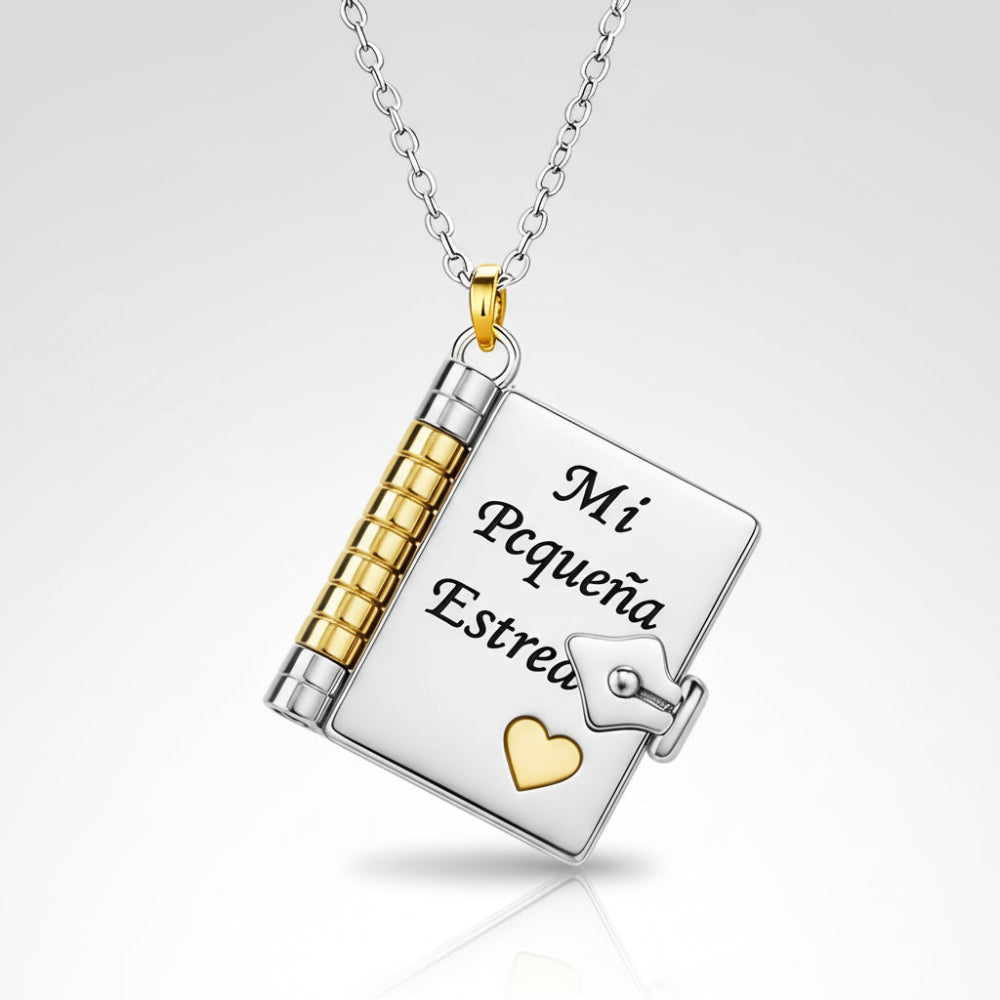 Pendant Necklace Engraved Book Locket Gift Women Mom Daughter