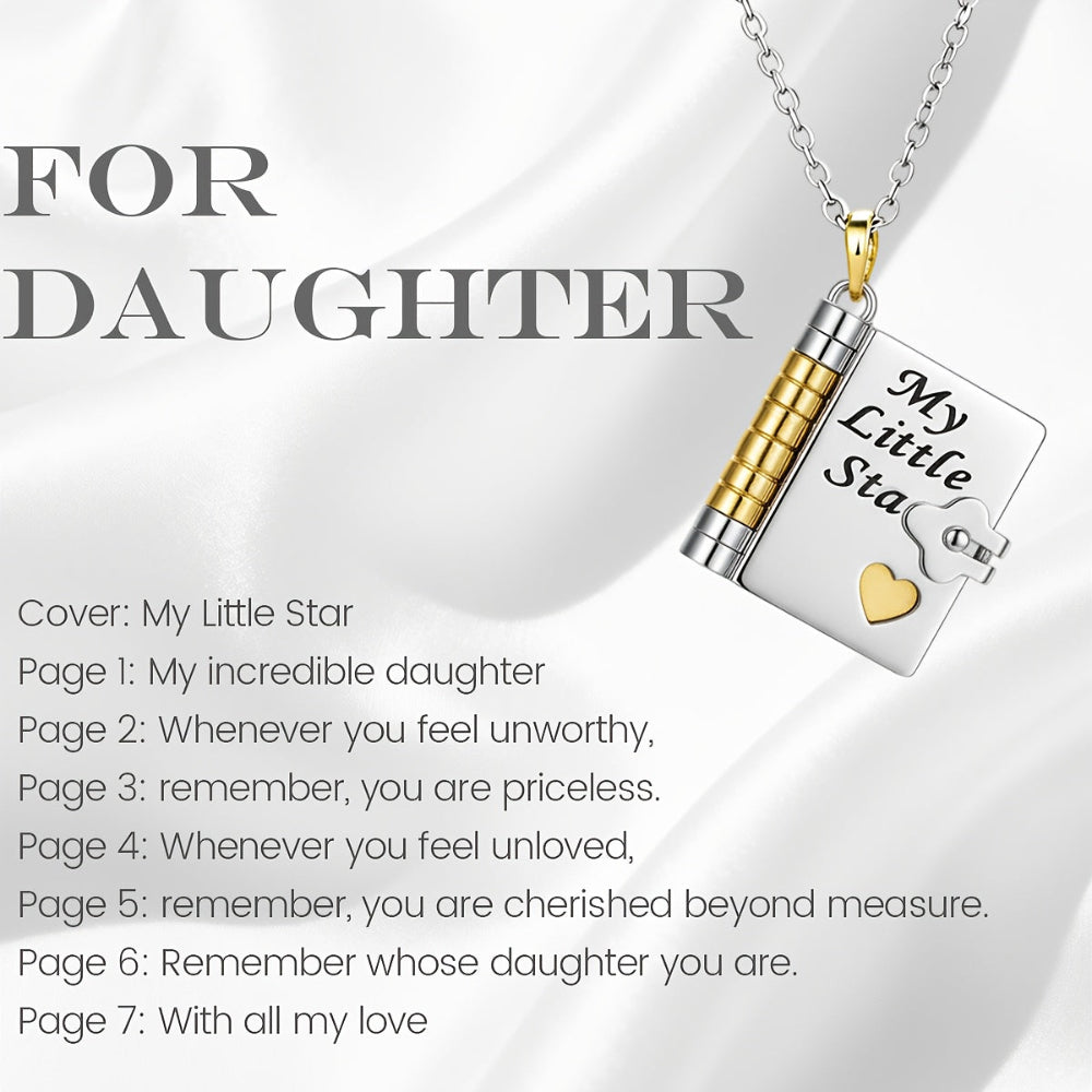 Pendant Necklace Engraved Book Locket Gift Women Mom Daughter