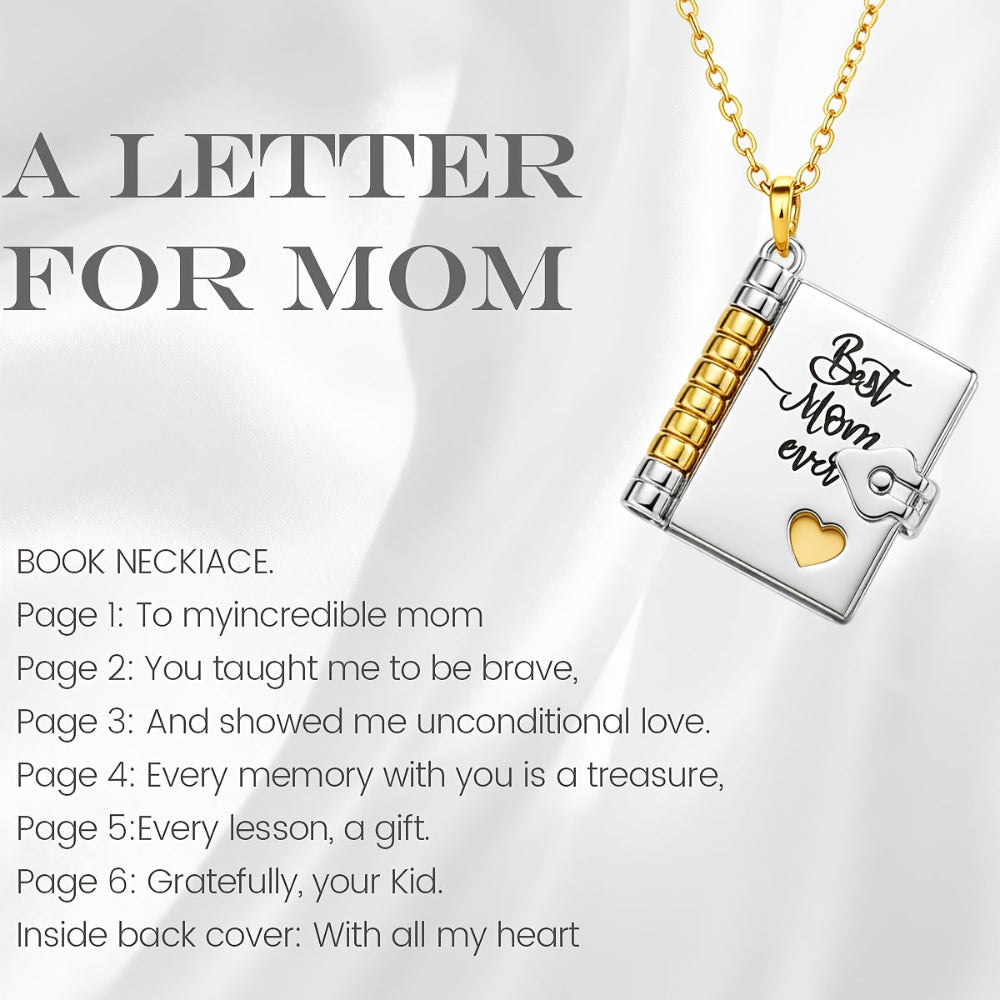 Pendant Necklace Engraved Book Locket Gift Women Mom Daughter