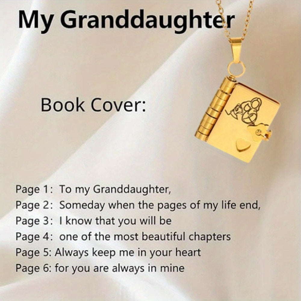 Pendant Necklace Engraved Book Locket Gift Women Mom Daughter