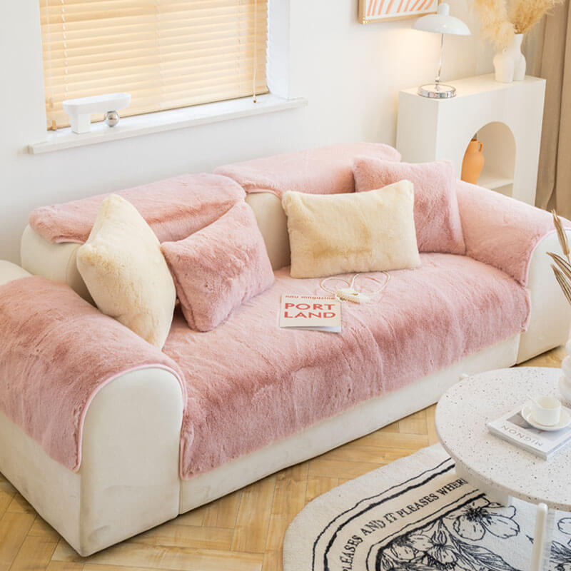 Faux Fur Sofa Couch Cover, Plush Shaggy Sectional Couch Covers