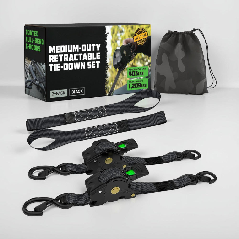 Ratchet Straps Retractable Heavy Duty Cargo Tie Down Set