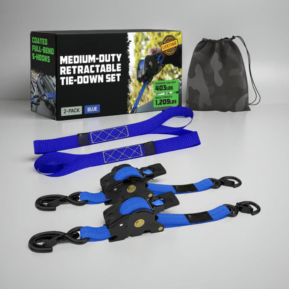 Ratchet Straps Retractable Heavy Duty Cargo Tie Down Set