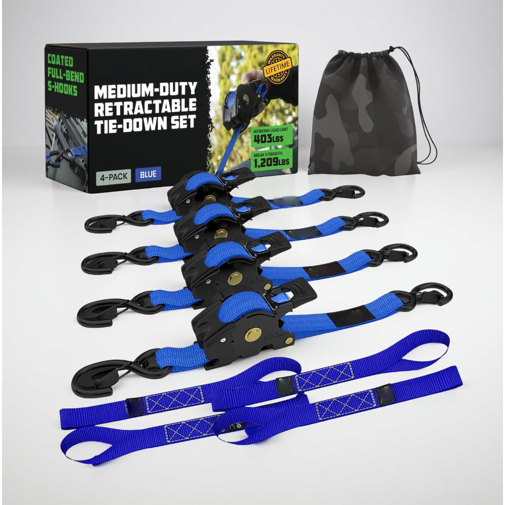 Ratchet Straps Retractable Heavy Duty Cargo Tie Down Set