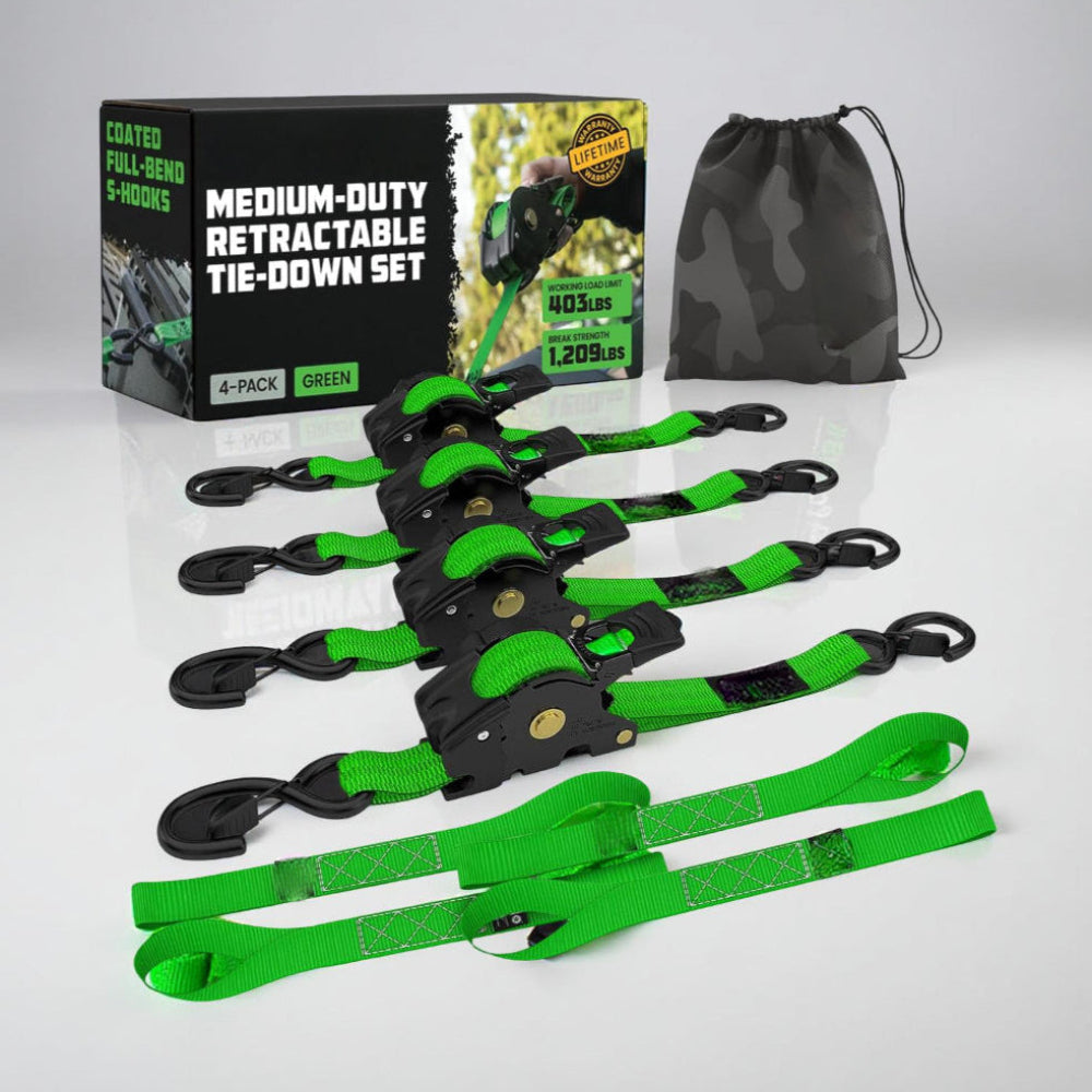 Ratchet Straps Retractable Heavy Duty Cargo Tie Down Set