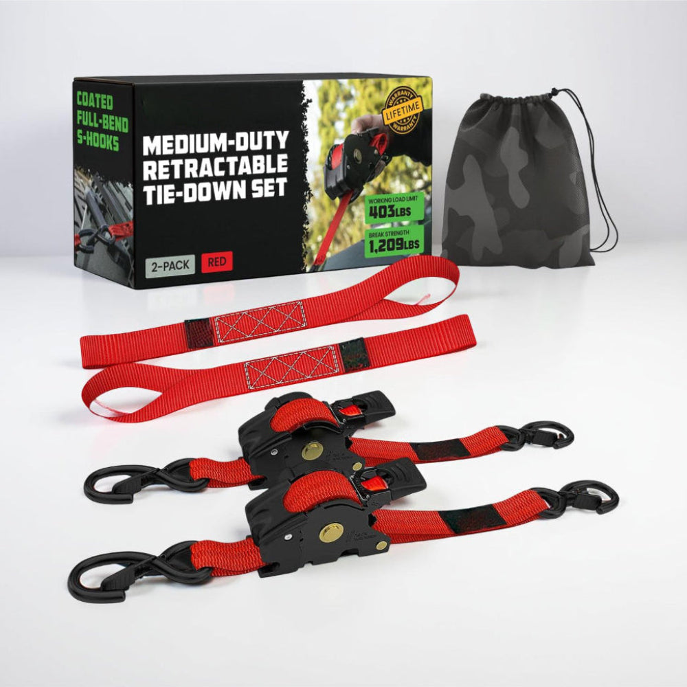 Ratchet Straps Retractable Heavy Duty Cargo Tie Down Set