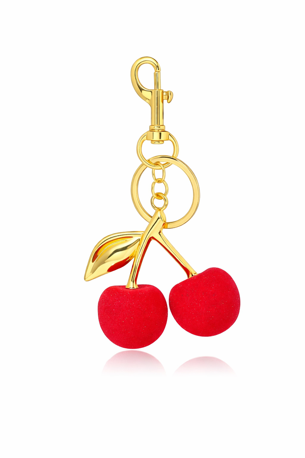 Red Cherry Bag Charm & Keychain – Gold-Tone Metal