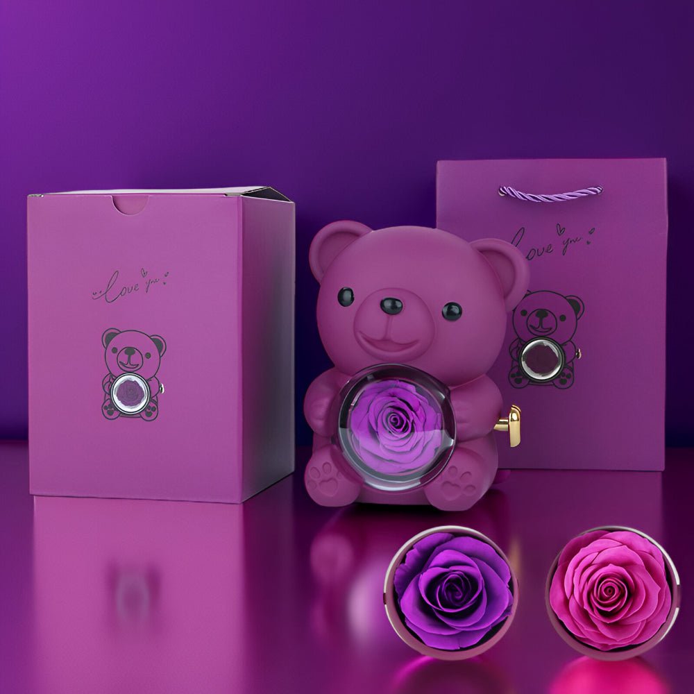 Teddy Bear Rose Gift Set Hidden Jewelry Box Heart Necklace
