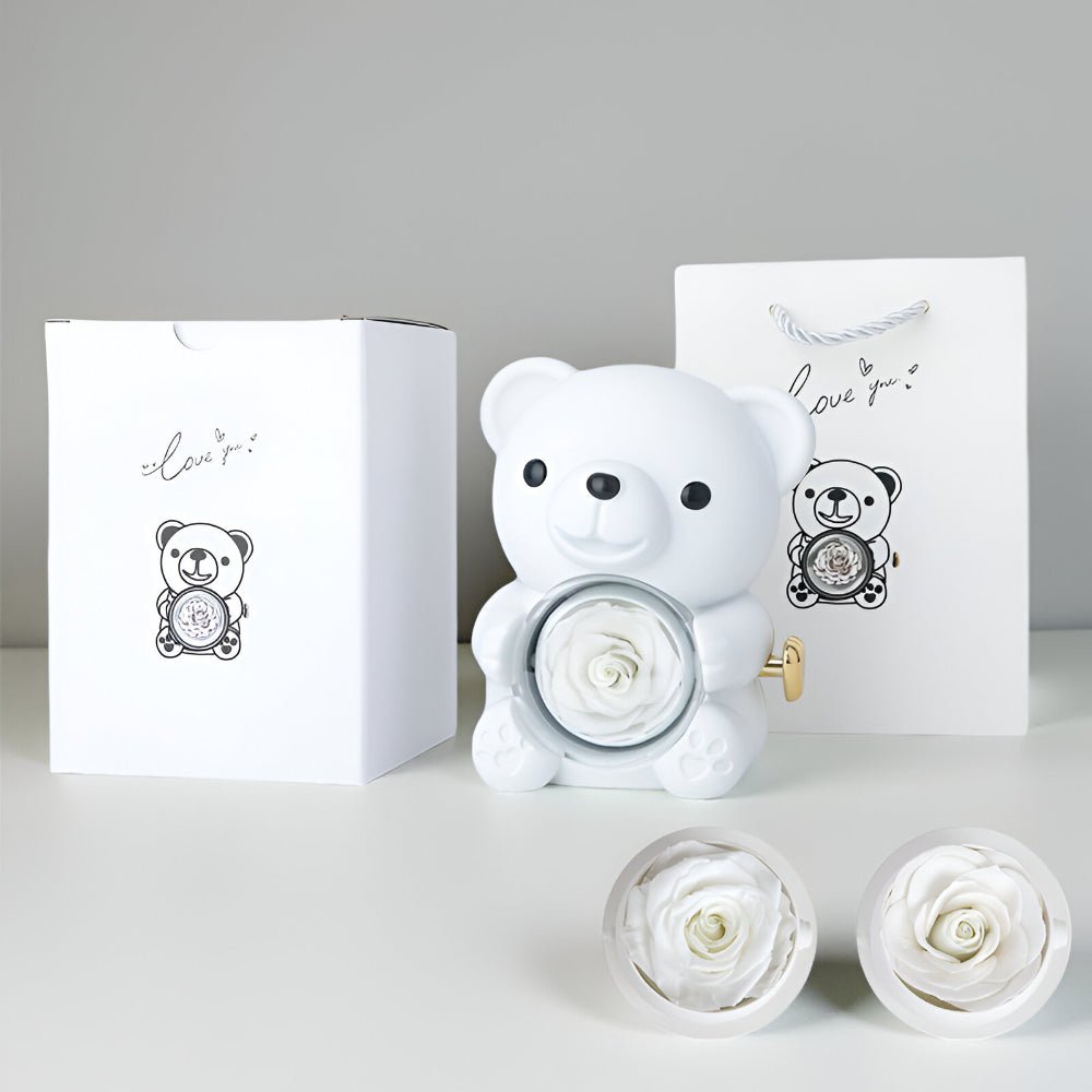 Teddy Bear Rose Gift Set Hidden Jewelry Box Heart Necklace