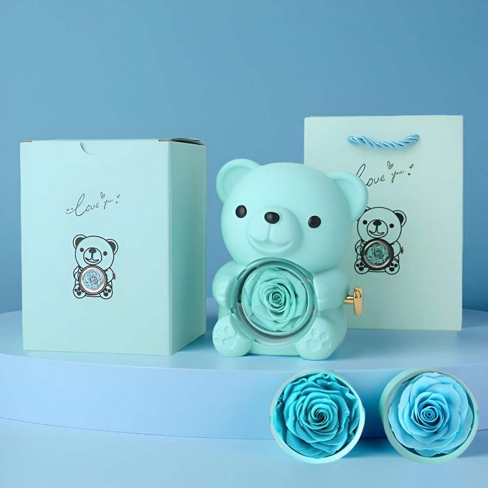 Teddy Bear Rose Gift Set Hidden Jewelry Box Heart Necklace