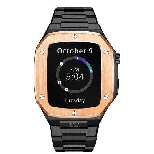 44/45mm watch Rose Gold on Black steel case & Band