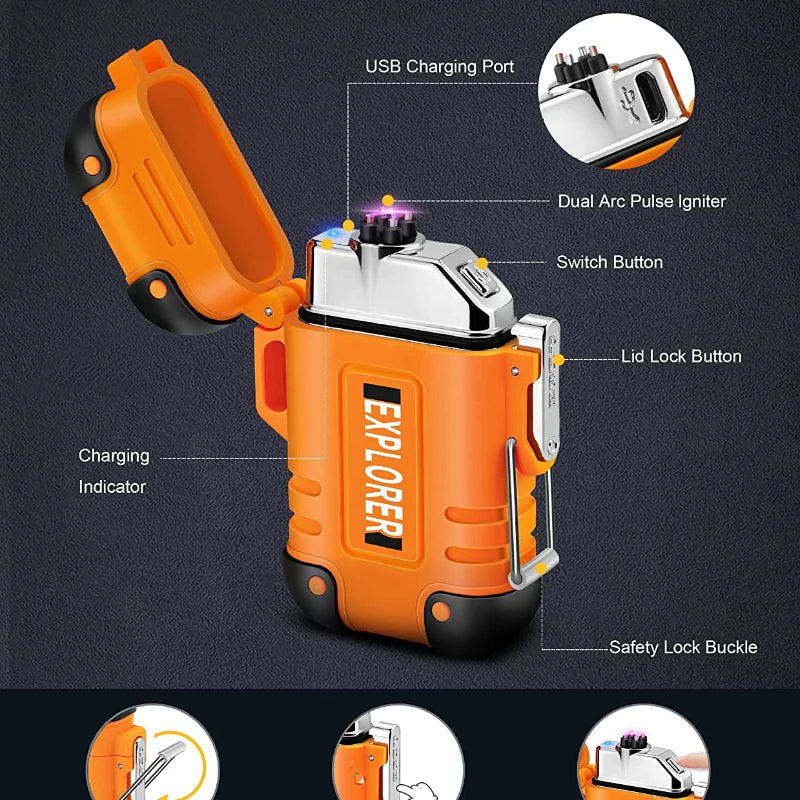 Portable Outdoor Waterproof Dual Arc USB Charging Lighter
