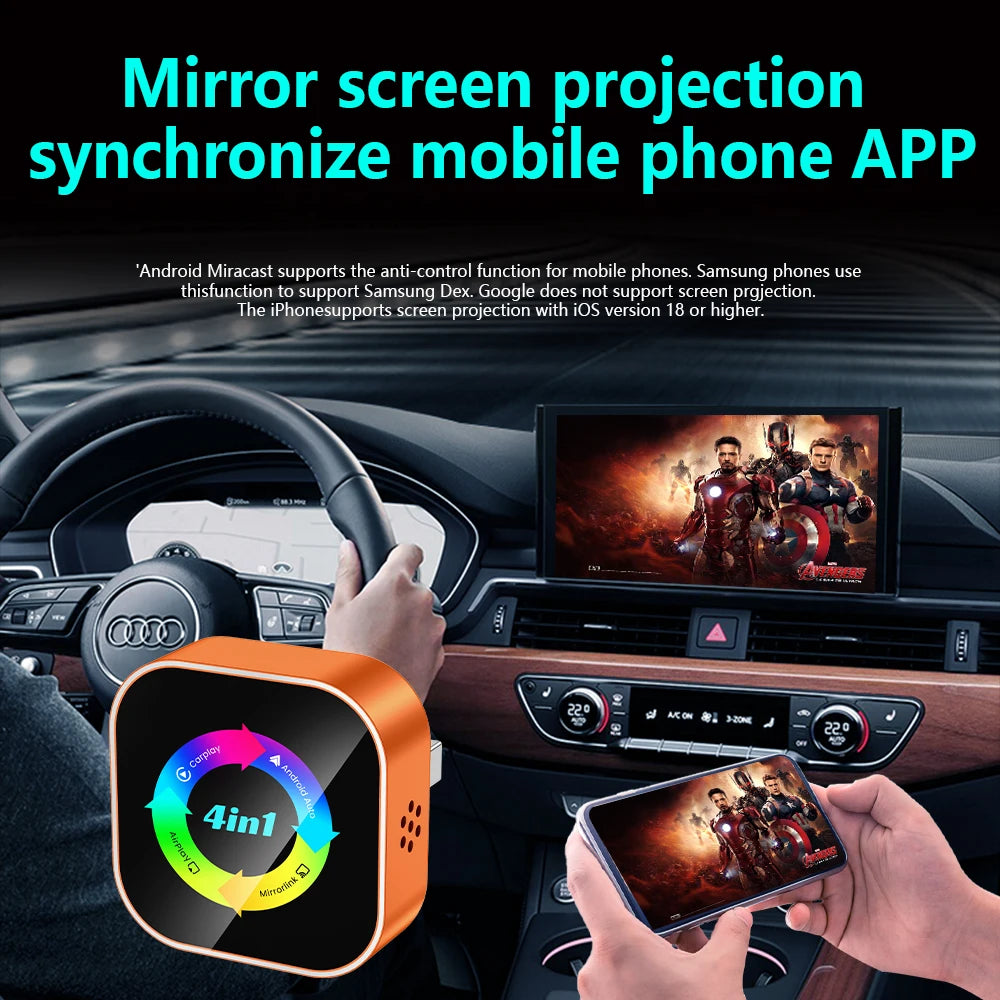 4-in-1 Wireless CarPlay and Android Auto Adapter - Bluetooth WiFi Dongle with AirPlay Mirror Link for Wired Factory Head Units - Universal