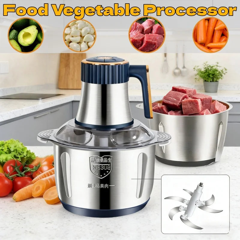 Electric Food Processor and Meat Grinder with 5L Stainless Steel Bowl - Multifunction Kitchen Mixer Machine for Vegetables and Meat - Unisex