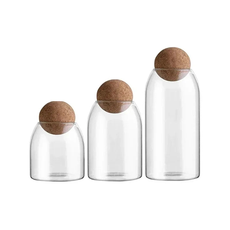 Clear Glass Storage Jar with Cork Lid Airtight Canister