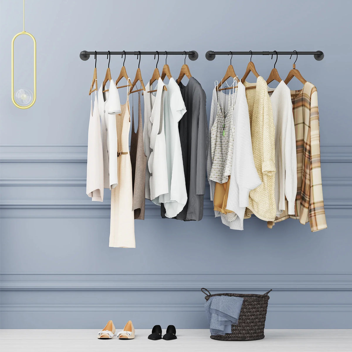 Wall Mounted Industrial Pipe Clothes Rail Rack Pack of 2