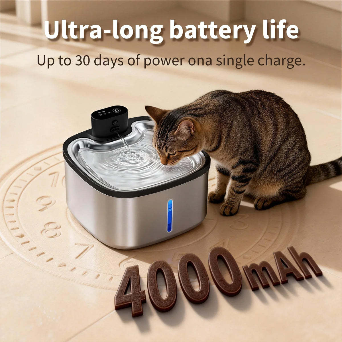 Wireless Cat Water Fountain 3.5L with Motion Sensor, Filter and 4000mAh Battery